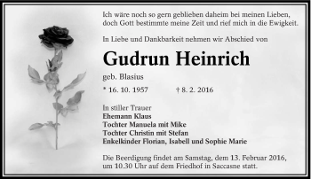 Traueranzeige von Gudrun Heinrich von lausitzer_rundschau