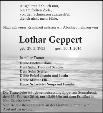 Traueranzeige von Lothar Geppert von lausitzer_rundschau