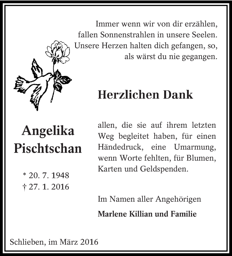  Traueranzeige für Angelika Pischtschan vom 05.03.2016 aus lausitzer_rundschau