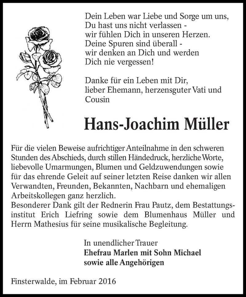  Traueranzeige für Hans Joachim Müller vom 05.03.2016 aus lausitzer_rundschau