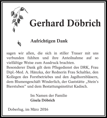Traueranzeige von Gerhard Döbrich von lausitzer_rundschau