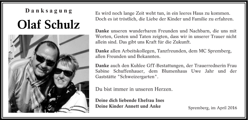  Traueranzeige für Olaf Schulz vom 28.04.2016 aus lausitzer_rundschau