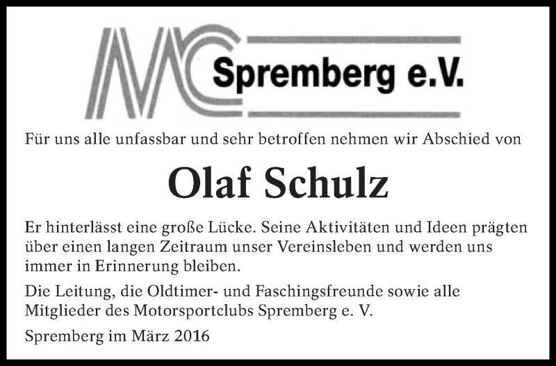  Traueranzeige für Olaf Schulz vom 13.04.2016 aus lausitzer_rundschau