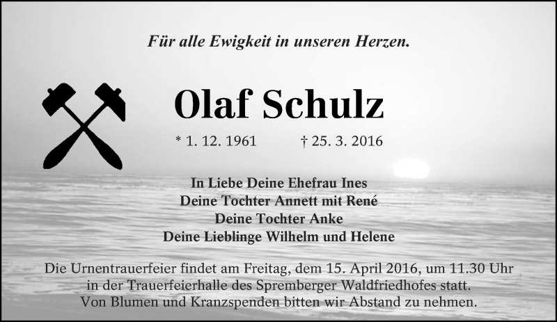  Traueranzeige für Olaf Schulz vom 04.04.2016 aus lausitzer_rundschau