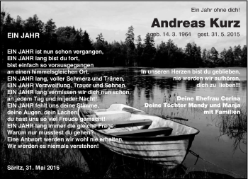 Traueranzeige von Andreas Kurz von lausitzer_rundschau