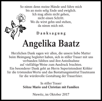 Traueranzeige von Angelika Baatz von lausitzer_rundschau