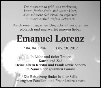 Traueranzeige von Emanuel Lorenz von lausitzer_rundschau