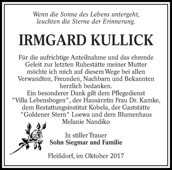 Traueranzeige von Irmgard Kullick von lausitzer_rundschau