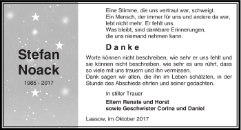 Traueranzeige von Stefan Noack von lausitzer_rundschau