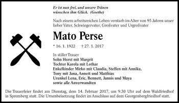 Traueranzeige von Mato Perse von lausitzer_rundschau