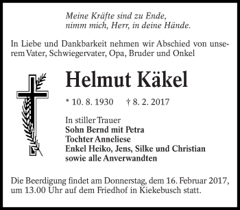 Traueranzeige von Helmut Käkel von lausitzer_rundschau