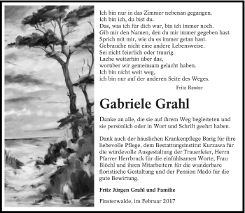 Traueranzeige von Gabriele Grahl von lausitzer_rundschau