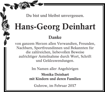 Traueranzeige von Hans-Georg Deinhart von lausitzer_rundschau