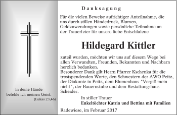 Traueranzeige von Hildegard Kittler von lausitzer_rundschau