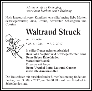Traueranzeige von Waltraud Struck von lausitzer_rundschau