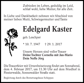 Traueranzeige von Edelgard Kaster von lausitzer_rundschau