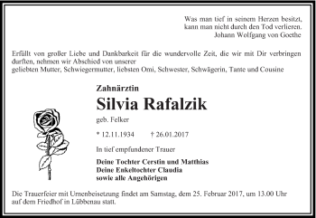 Traueranzeige von Silvia Rafalzik von lausitzer_rundschau