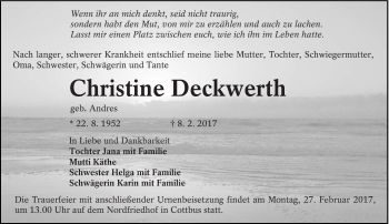 Traueranzeige von Christine Deckwerth von lausitzer_rundschau