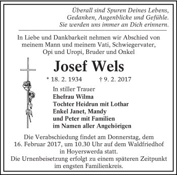 Traueranzeige von Josef Wels von lausitzer_rundschau