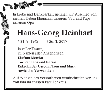 Traueranzeige von Hans-Georg Deinhart von lausitzer_rundschau