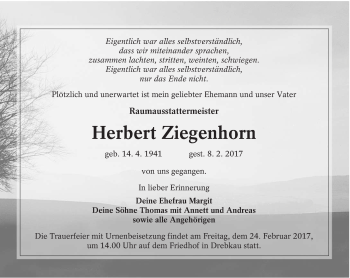 Traueranzeige von Herbert Ziegenhorn von lausitzer_rundschau