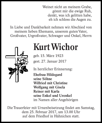 Traueranzeige von Kurt Wichor von lausitzer_rundschau