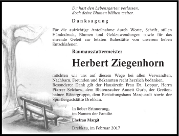 Traueranzeige von Herbert Ziegenhorn von lausitzer_rundschau