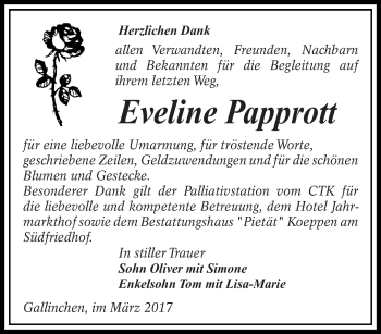 Traueranzeige von Eveline Papprott von lausitzer_rundschau