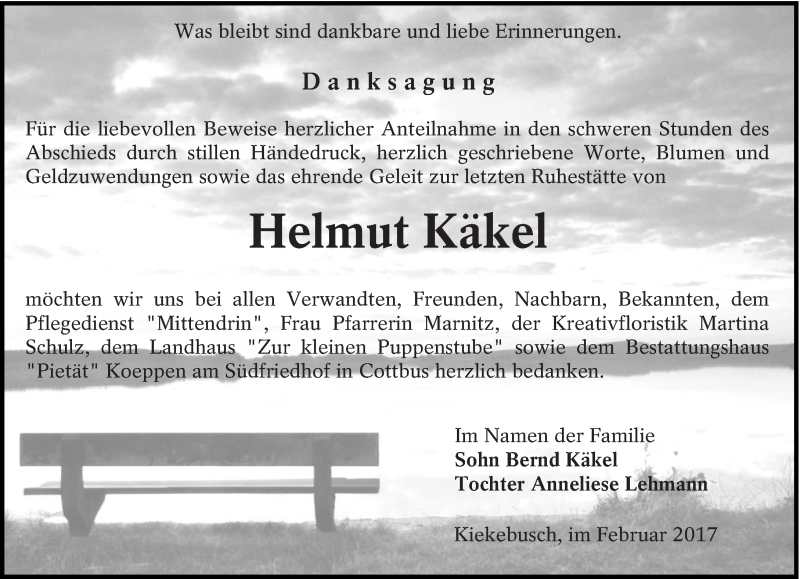  Traueranzeige für Helmut Käkel vom 03.03.2017 aus lausitzer_rundschau