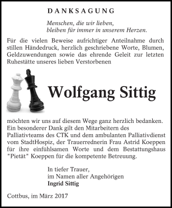 Traueranzeige von Wolfgang Sittig von lausitzer_rundschau