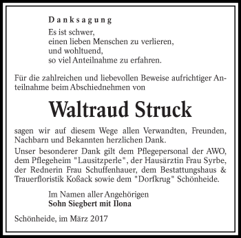 Traueranzeige von Waltraud Struck von lausitzer_rundschau