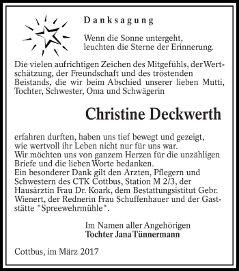Traueranzeige von Christine Deckwerth von lausitzer_rundschau