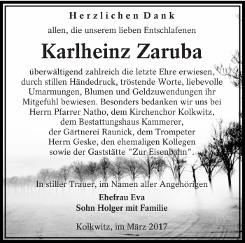 Traueranzeige von Karlheinz Zaruba von lausitzer_rundschau