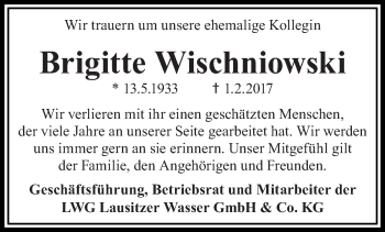 Traueranzeige von Brigitte Wischniowski von lausitzer_rundschau