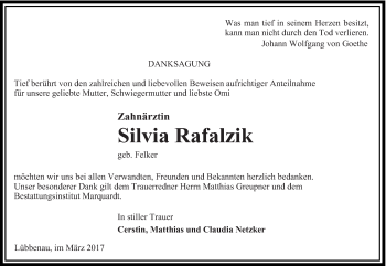 Traueranzeige von Silvia Rafalzik von lausitzer_rundschau