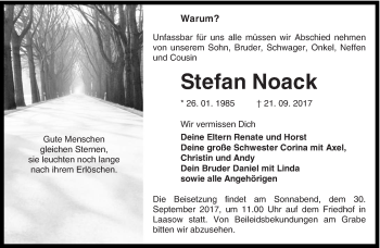 Traueranzeige von Stefan Noack von lausitzer_rundschau