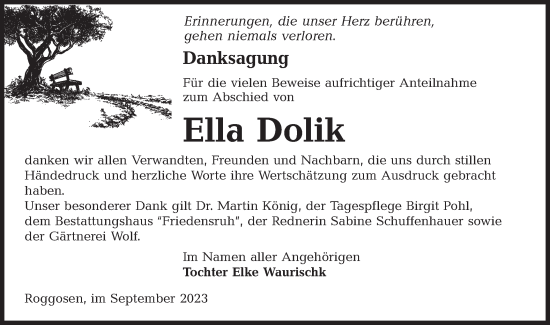 Traueranzeige von Ella Dolik von Lausitzer Rundschau
