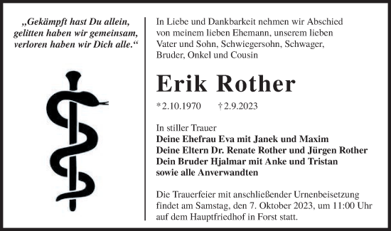 Traueranzeige von Erik Rother von Lausitzer Rundschau