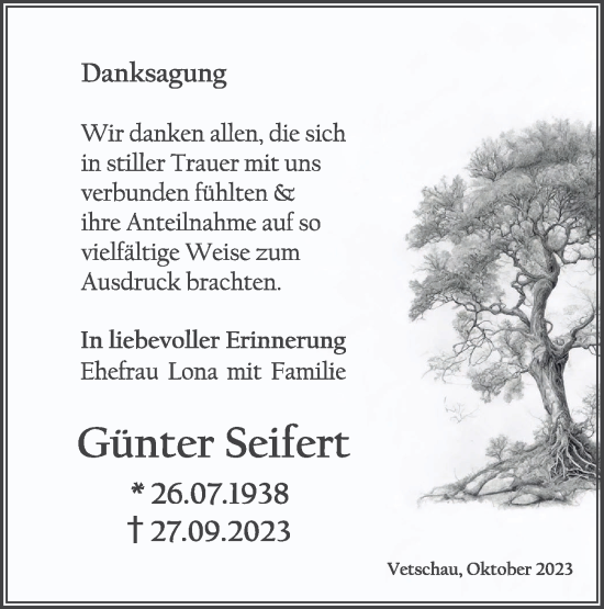 Traueranzeige von Günter Seifert von Lausitzer Rundschau