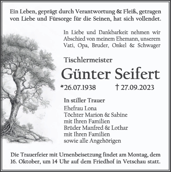 Traueranzeige von Günter Seifert von Lausitzer Rundschau