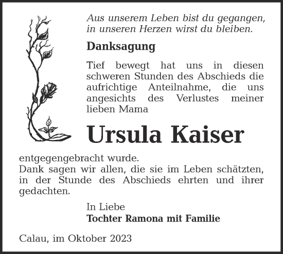 Traueranzeige von Ursula Kaiser von Lausitzer Rundschau