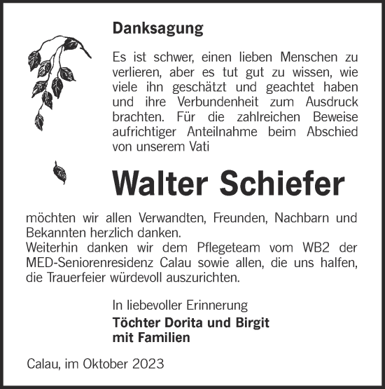 Traueranzeige von Walter Schiefer von Lausitzer Rundschau