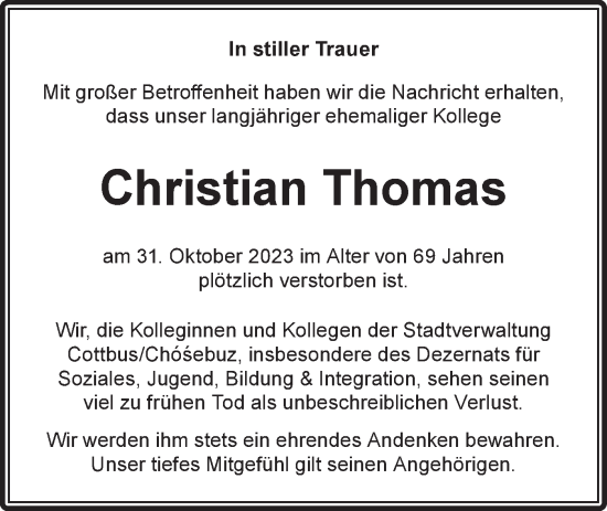 Traueranzeige von Christian Thomas von Lausitzer Rundschau