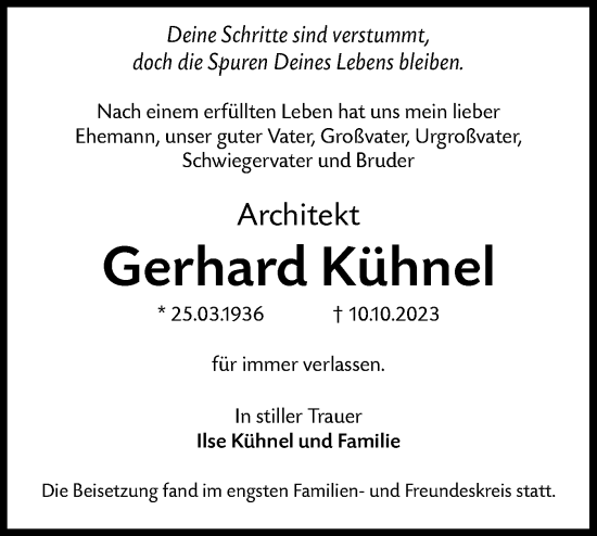 Traueranzeige von Gerhard Kühnel von Lausitzer Rundschau