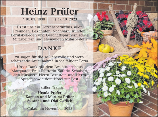 Traueranzeige von Heinz Prüfer von Lausitzer Rundschau