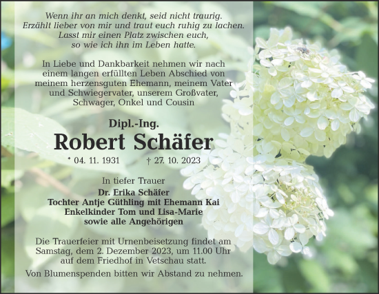 Traueranzeige von Robert Schäfer von Lausitzer Rundschau