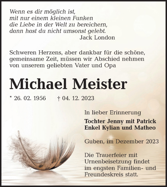 Traueranzeige von Michael Meister von Lausitzer Rundschau
