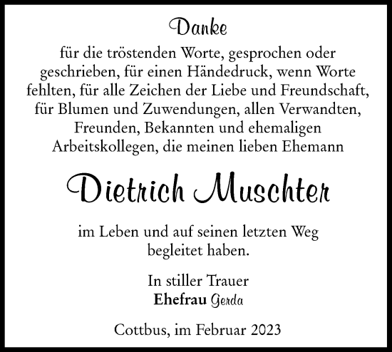 Traueranzeige von Dietrich Muschter von Lausitzer Rundschau