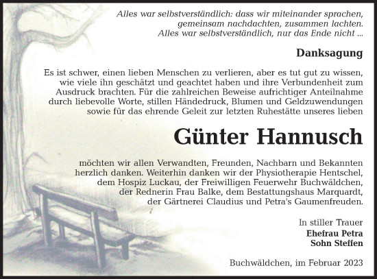 Traueranzeige von Günter Hannusch von Lausitzer Rundschau