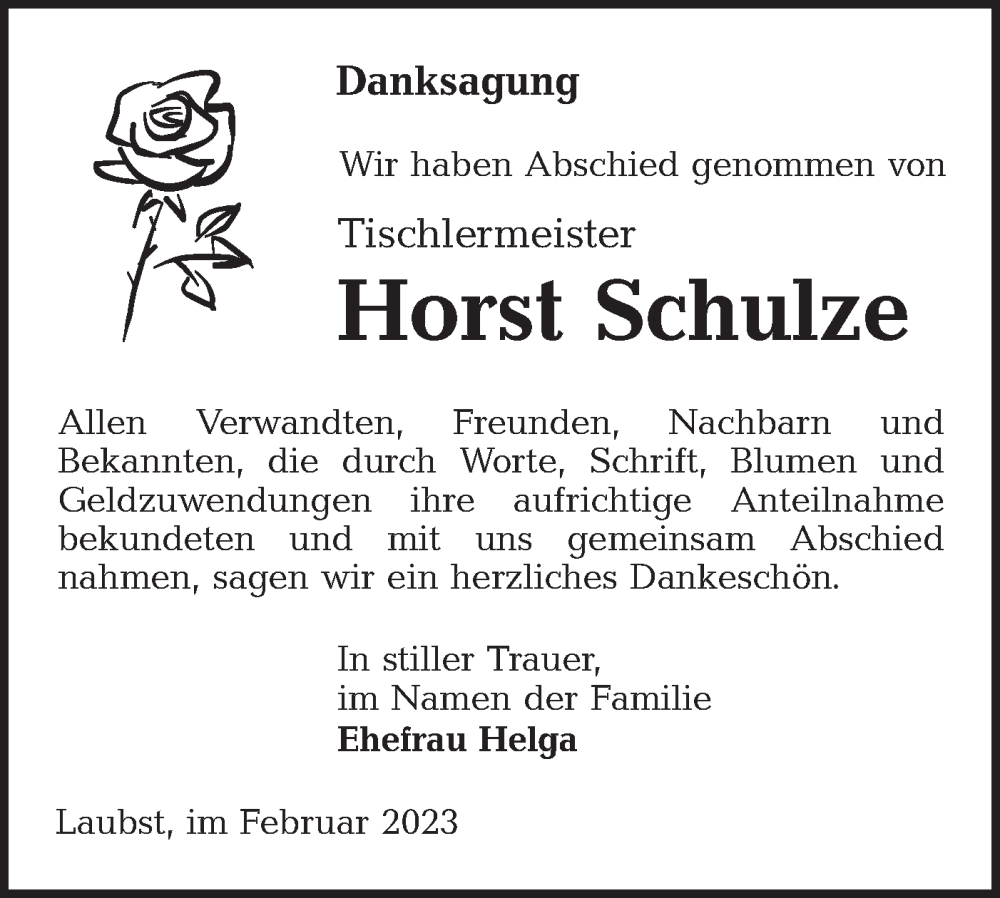  Traueranzeige für Horst Schulze vom 25.02.2023 aus Lausitzer Rundschau